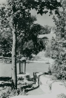 View to library, showing tripod light designed by Steele