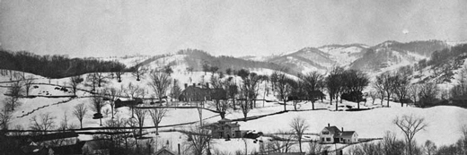 Winter view of the Marsh Place, looking north over the village of Woodstock, c. 1869
