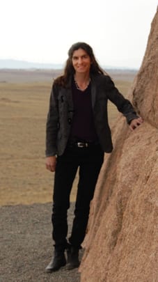 Sarah Allaback at the base of the Ames Monument in Albany County, Wyoming.