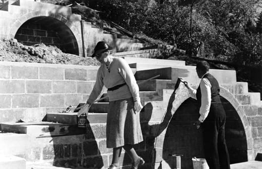 Mable Choate and Fletcher Steele painting steps, 1938